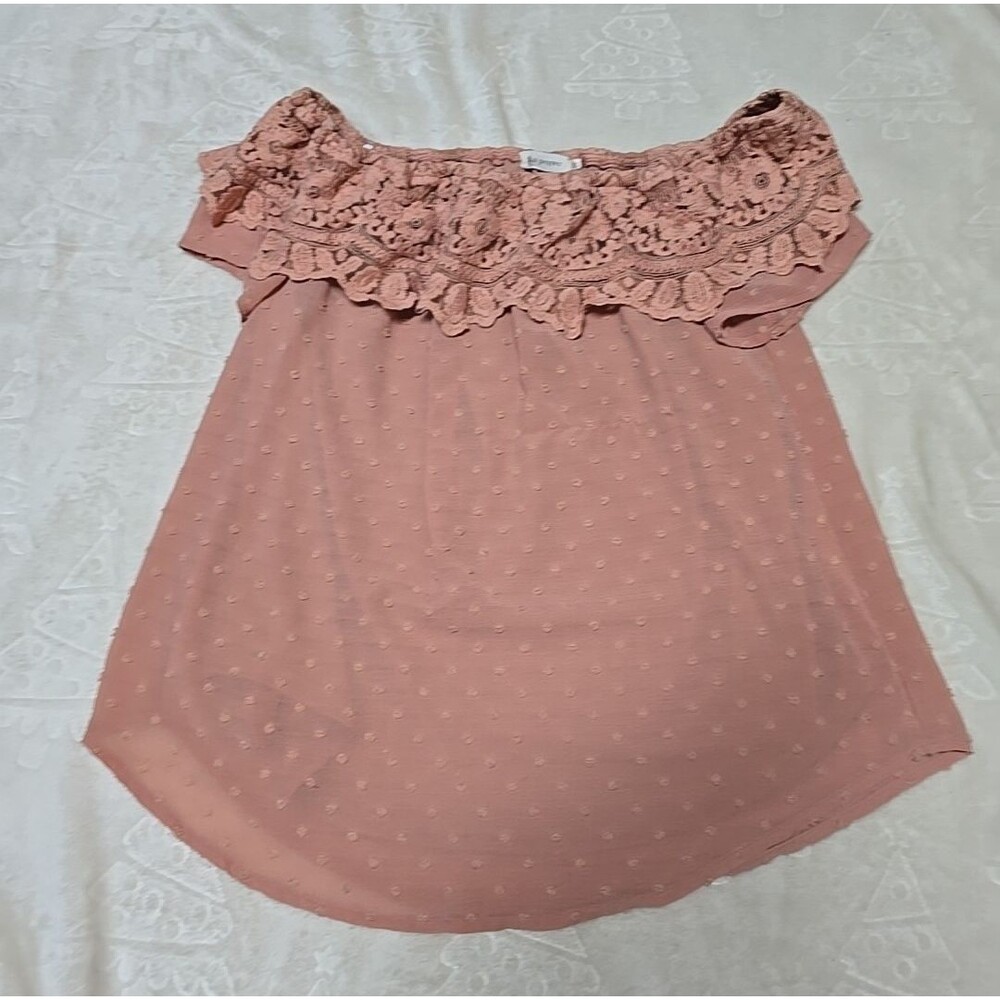 Blu Pepper Anthropologie Blouse Top SMALL Off Shoulder Coral Color Flowy Sleeve